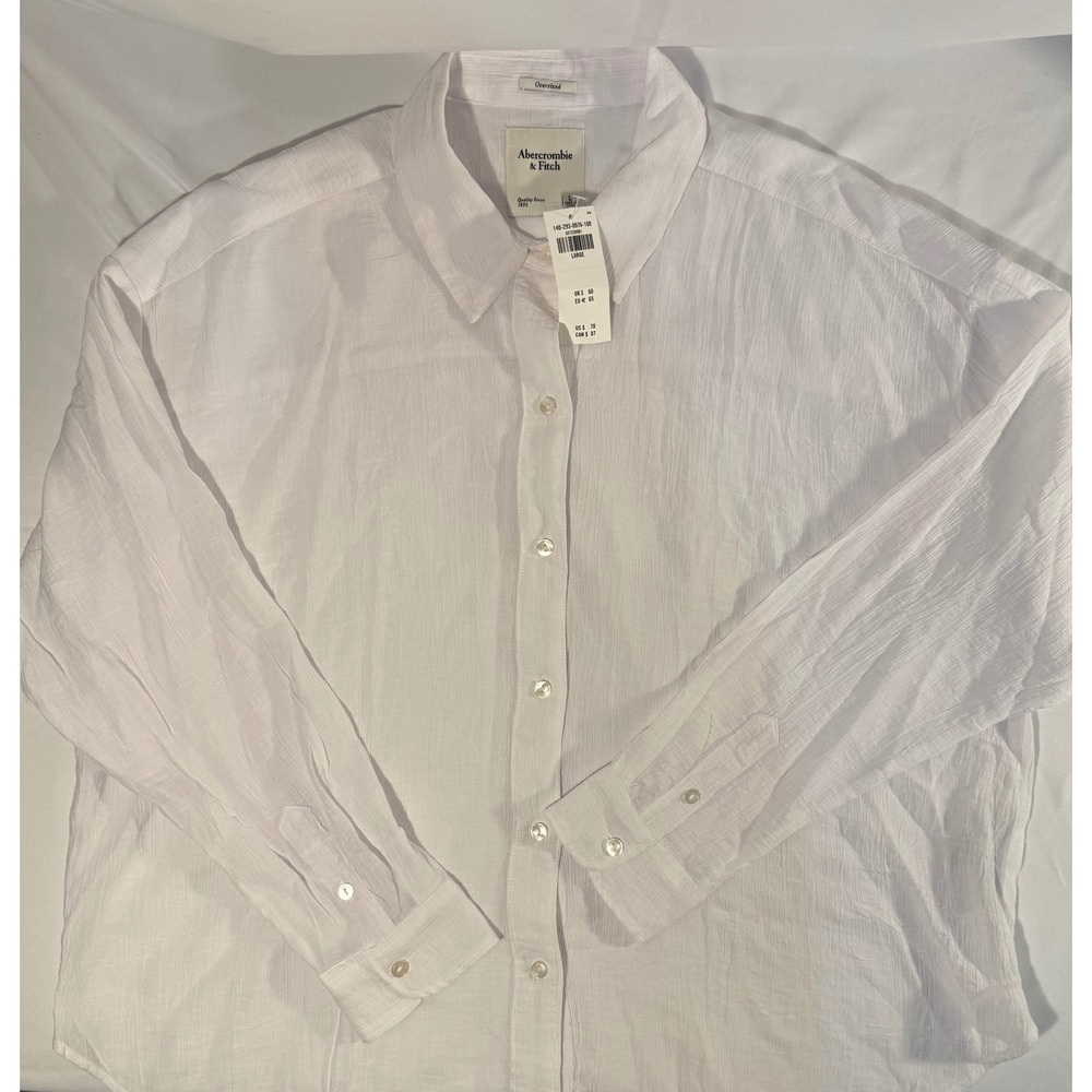 Abercrombie & Fitch White Oversized Textured Button Up Shirt NWT Large 140-293